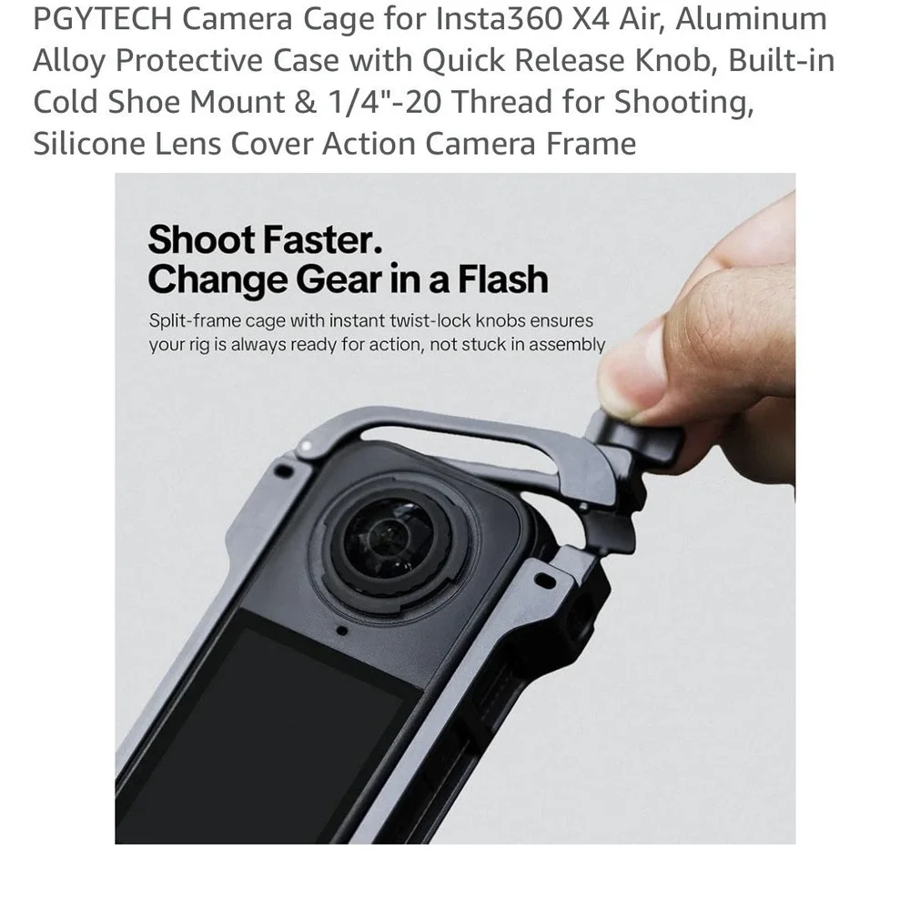 PGYTECH Camera Cage for Insta360 X4. Aluminum‎ Alloy Protective Case
